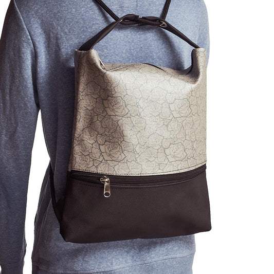 Como 07 – Zaino-borsa artigianale con rose stilizzate