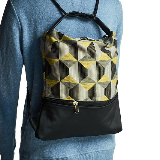 Como 09 – Zaino-borsa artigianale geometrica gialla e grigia