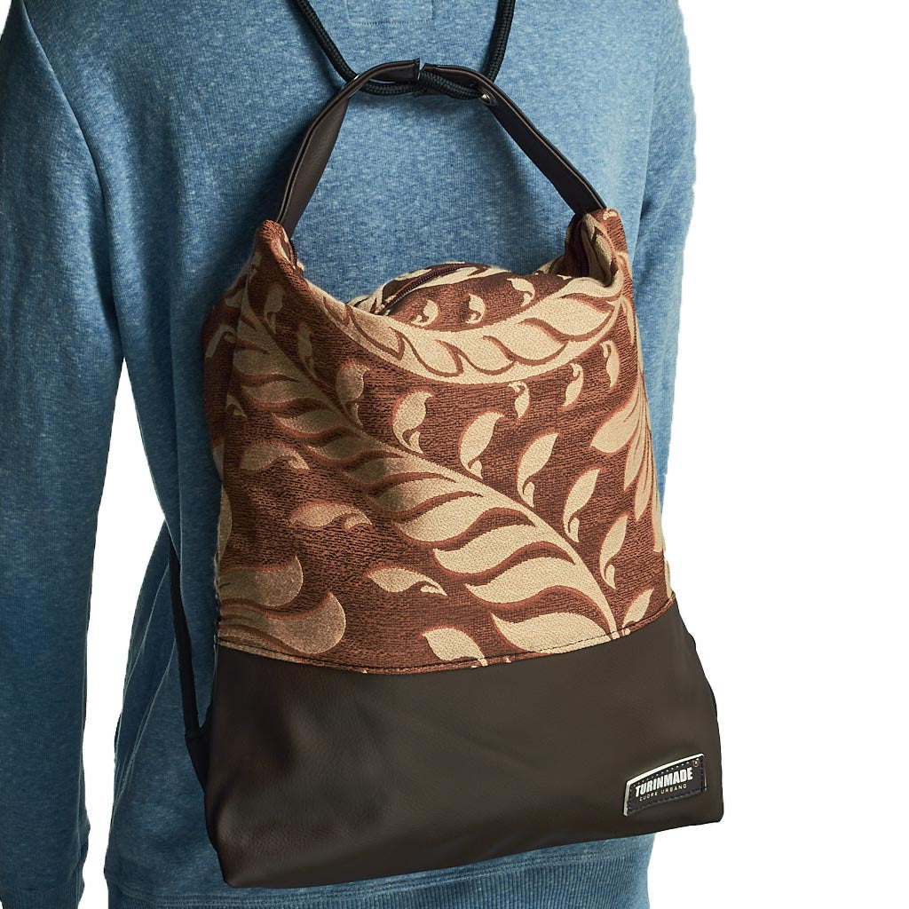 Como 22 – Zaino-borsa artigianale in jacquard a foglie