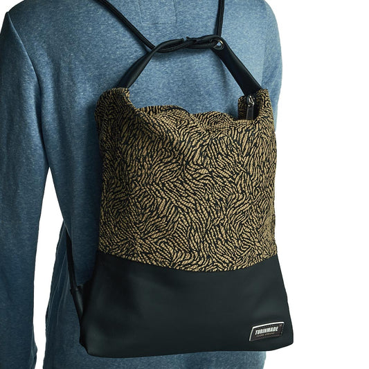Como 24 – Zaino-borsa artigianale in jacquard nero e oro