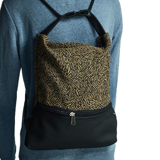 Como 24 – Zaino-borsa artigianale in jacquard nero e oro