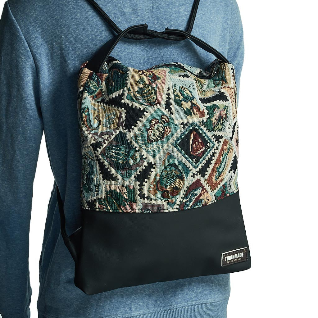 Como 25 – Zaino-borsa artigianale in jacquard a rombi multicolore