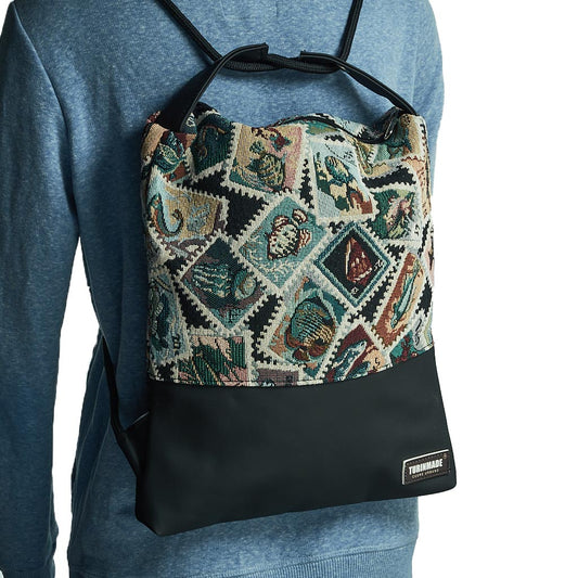 Como 25 – Zaino-borsa artigianale in jacquard a rombi multicolore