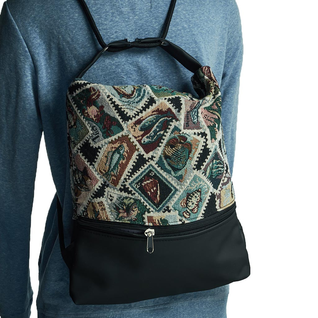 Como 25 – Zaino-borsa artigianale in jacquard a rombi multicolore