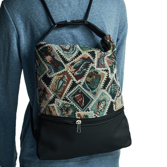Como 25 – Zaino-borsa artigianale in jacquard a rombi multicolore