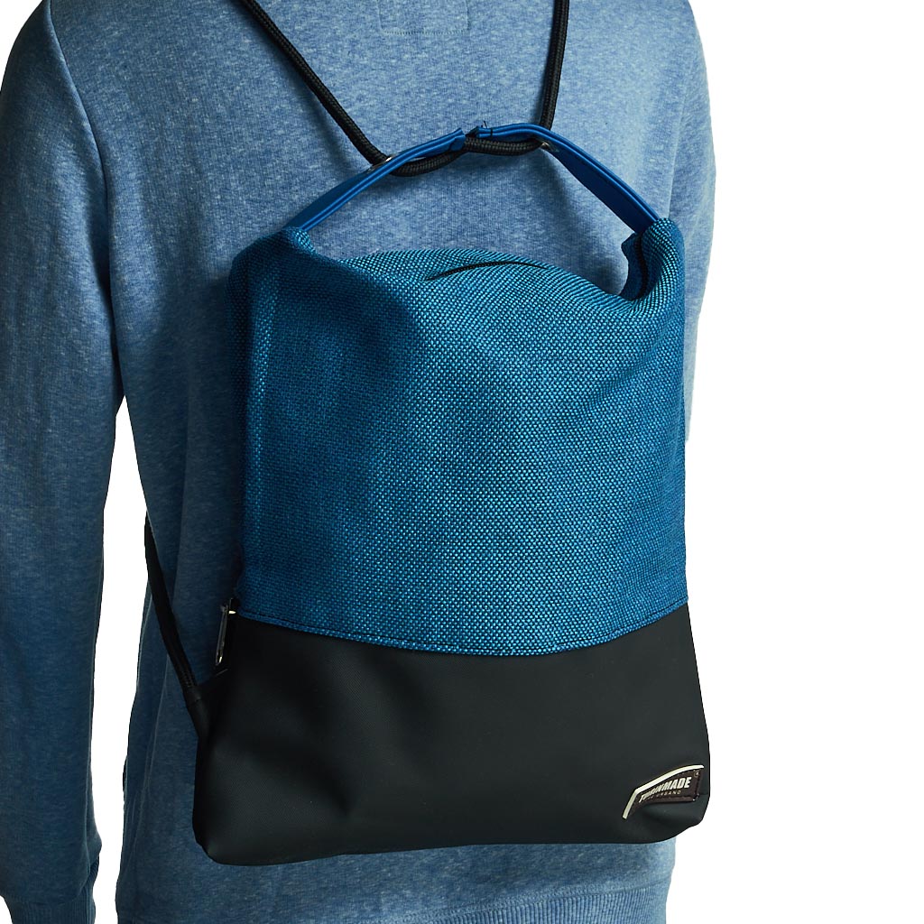 Como 26 – Zaino-borsa artigianale in jacquard blu e nero