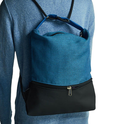 Como 26 – Zaino-borsa artigianale in jacquard blu e nero