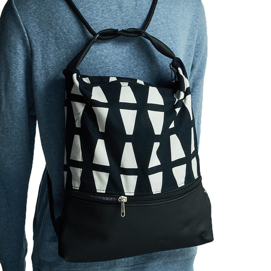 Como 27 – Zaino-borsa artigianale geometrica bianca e nera