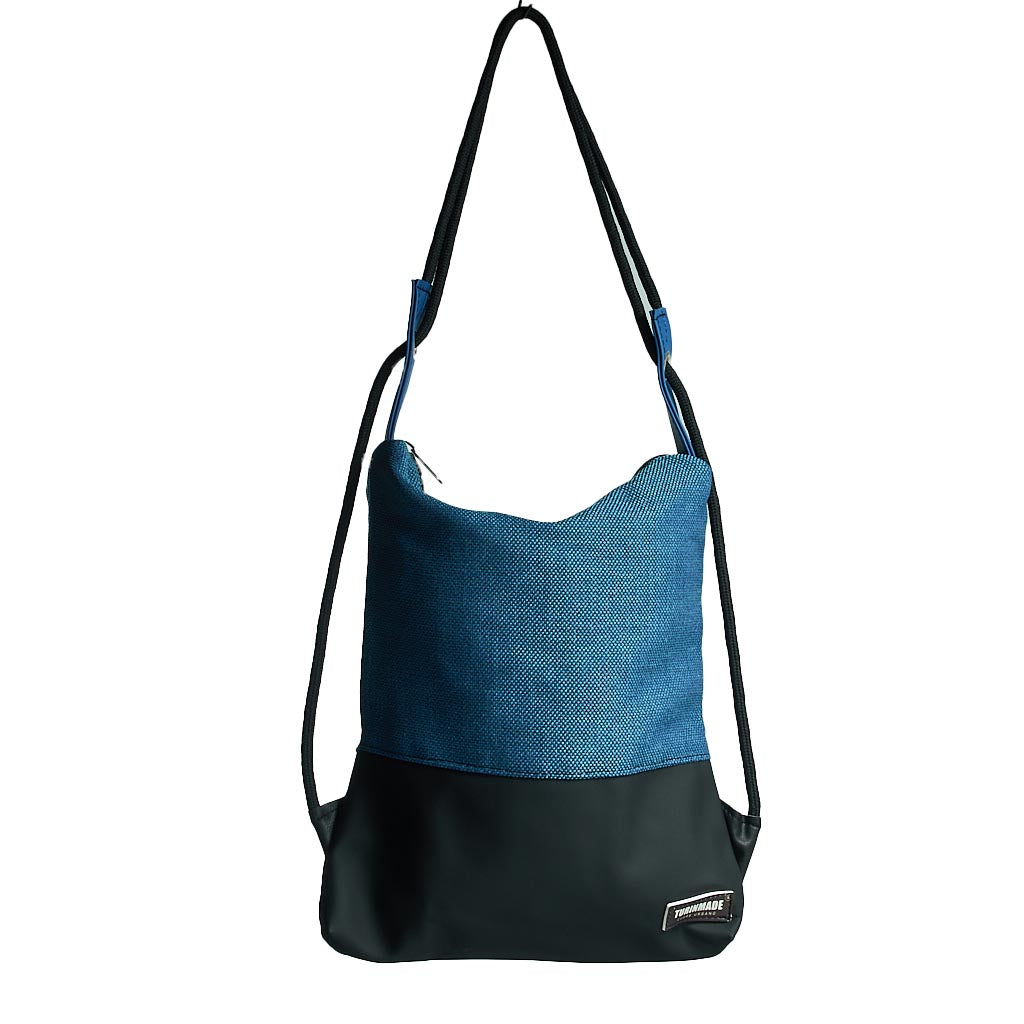 Como 26 – Zaino-borsa artigianale in jacquard blu e nero