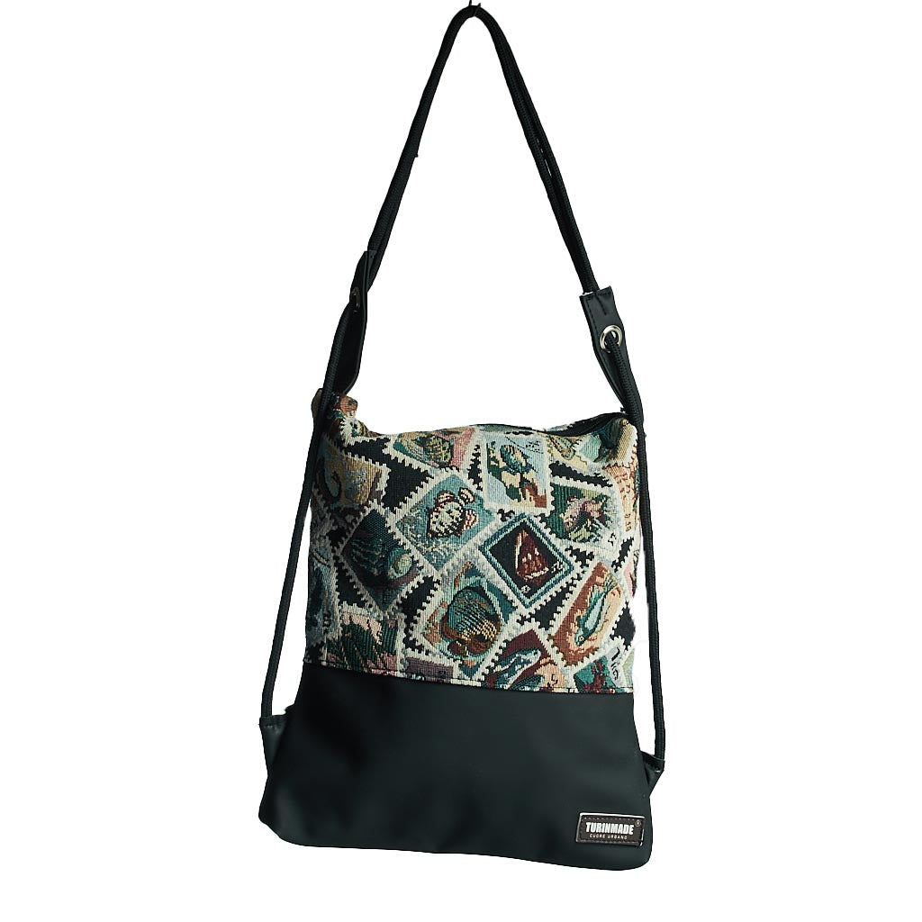 Como 25 – Zaino-borsa artigianale in jacquard a rombi multicolore
