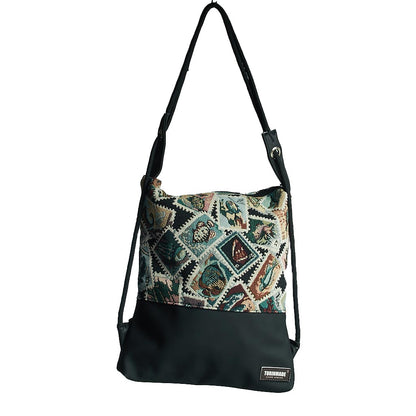 Como 25 – Zaino-borsa artigianale in jacquard a rombi multicolore