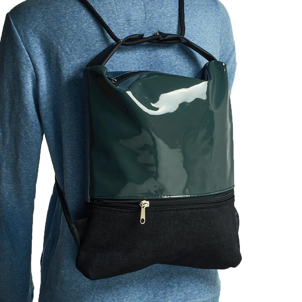 Como 17 – Zaino-borsa artigianale in finta pelle e jeans