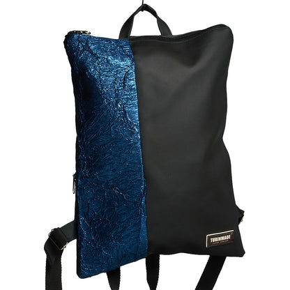 Bipolare 71 | Zaino patchwork nero con fascia blu metallizzata