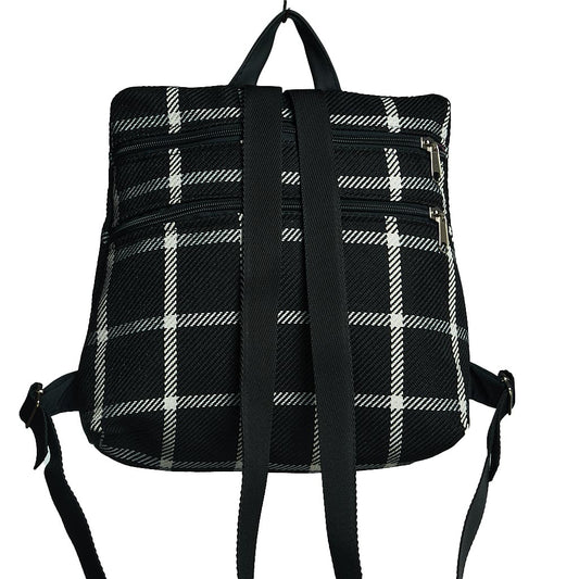 Sparta 14 | Zaino in tessuto tartan nero e bianco dal design antifurto